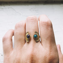 Load image into Gallery viewer, Two Stone Turquoise Boho Sunburst Ring