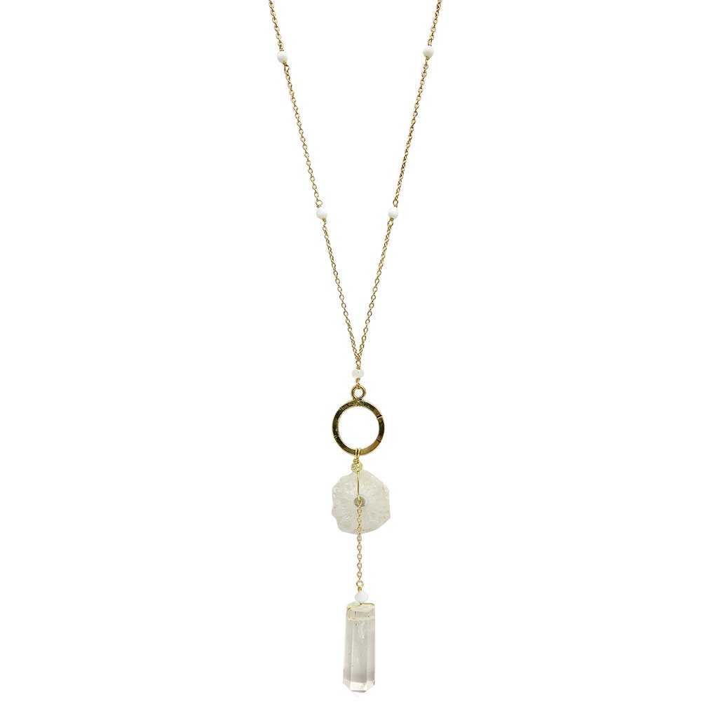 Solar Quartz + Crystal Y Necklace