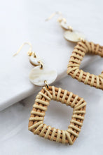 Load image into Gallery viewer, Xuan 16K Gold-Plated Brass Buffalo Horn &amp; Rattan/Wicker Geo Statement Earrings

