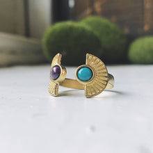 Load image into Gallery viewer, Two Stone Turquoise Boho Sunburst Ring
